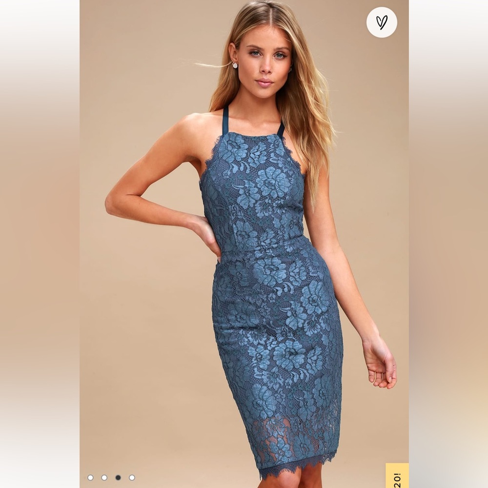 LULUS Wishful Wanderings Blue Lace Bodycon Midi
Dress